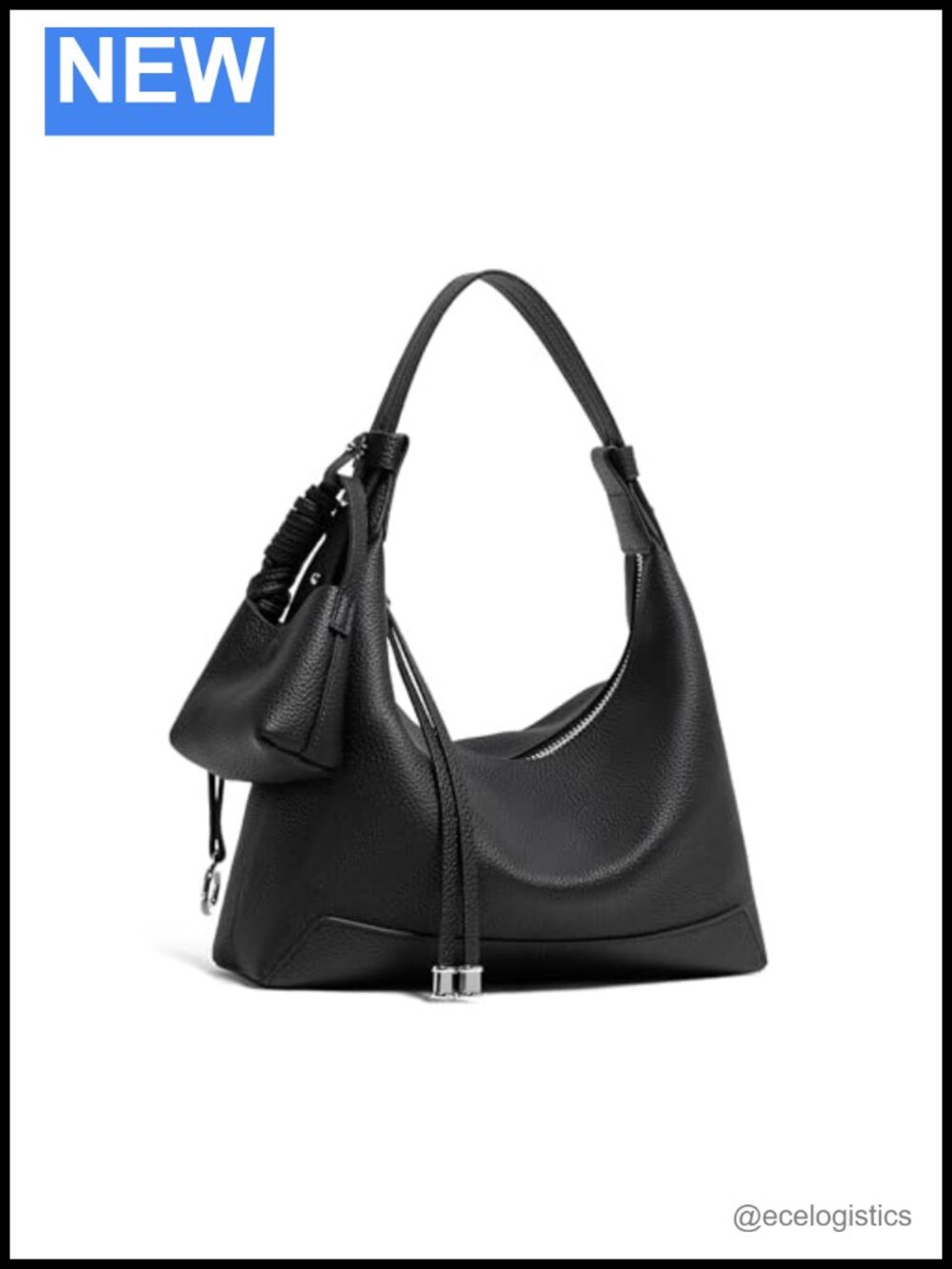 Genuine Leather Women's Slouchy Crescent Hobo Shoulder Bag w/ Mini Pouch